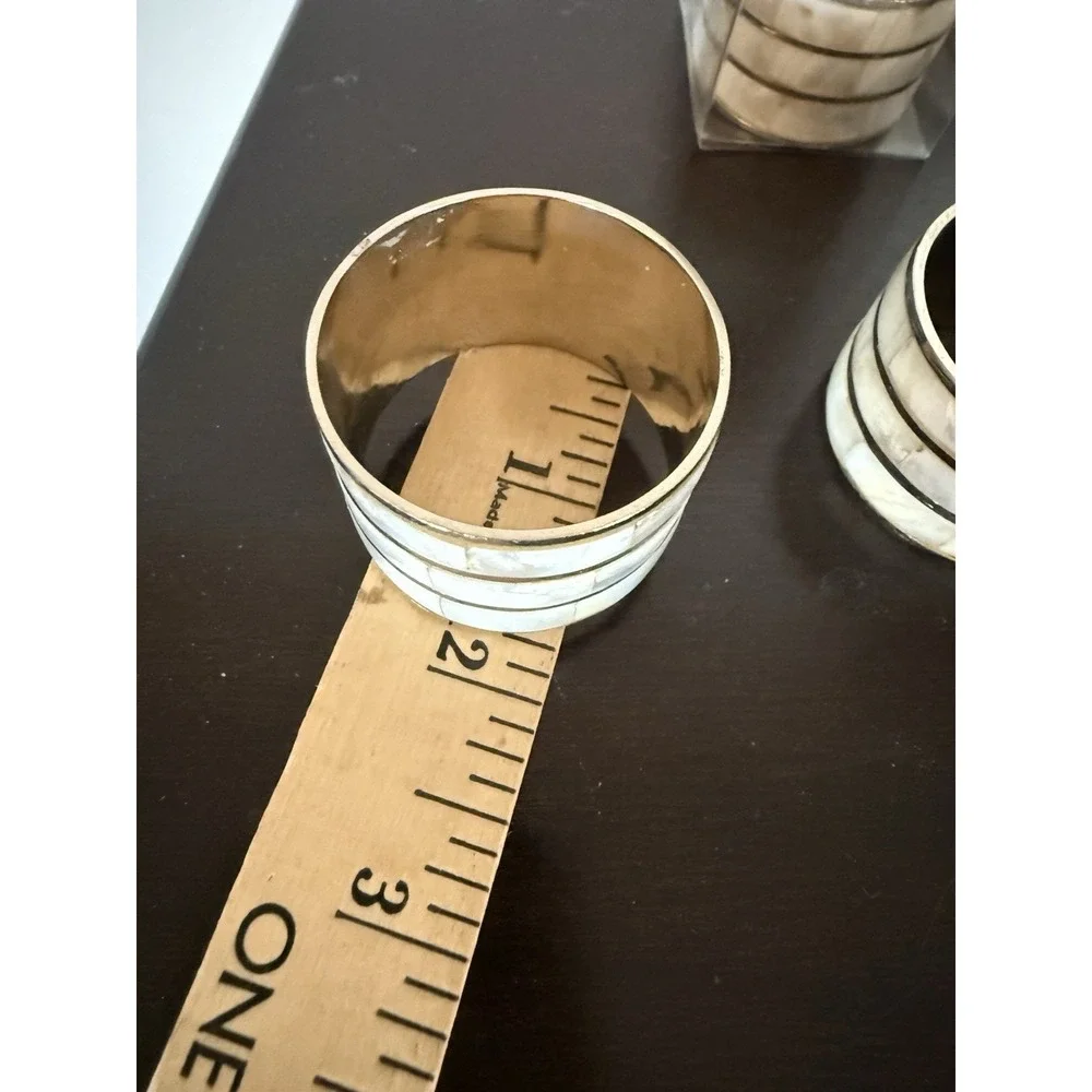 Mother of Pearl‎ Silver Tone Metal Napkin Rings Holders Vintage Set Of 8